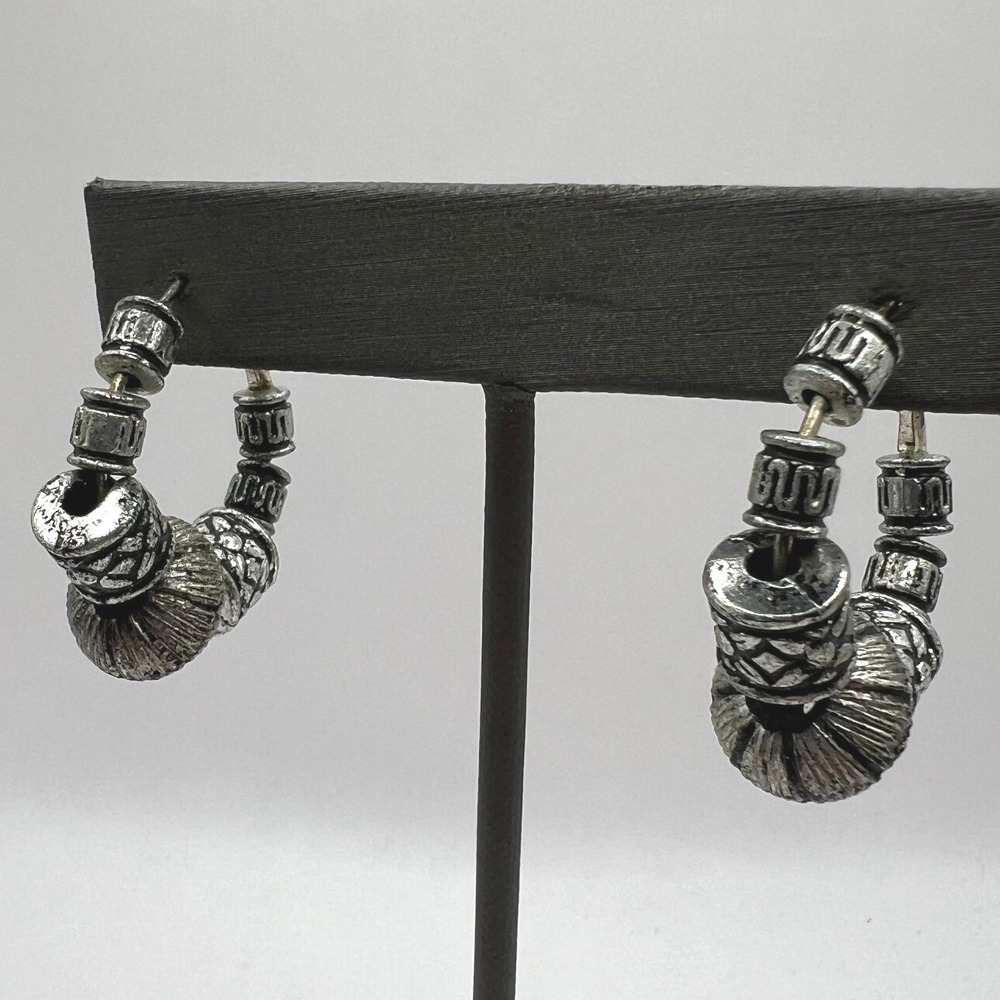 Pierced Hoop Earrings Various Silver Tone Beads